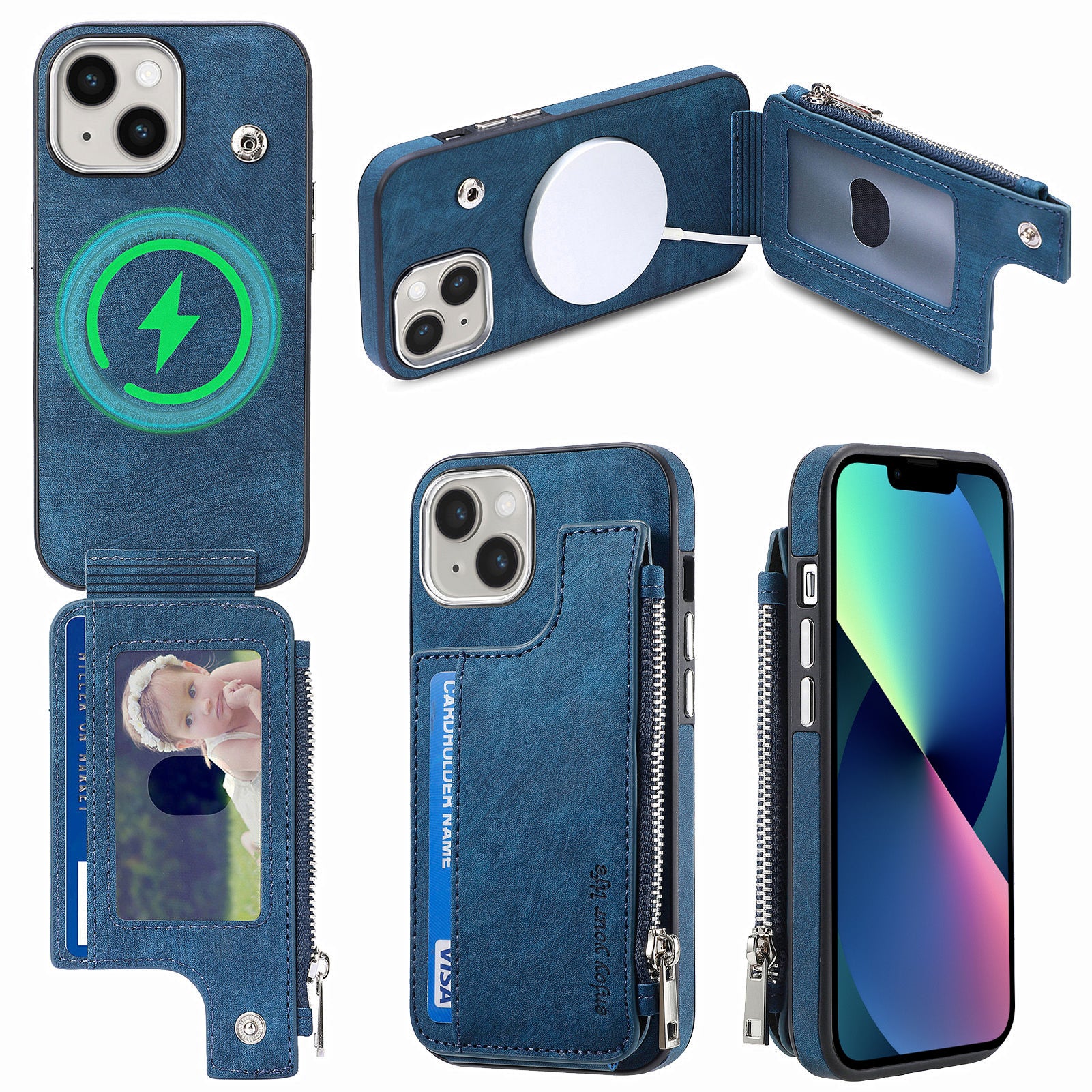 Til iPhone 13 6,1 tommer Pung Kickstand-etui Stødsikkert PU-læder TPU-skal magnetisk telefoncover Til iPhone 13 6,1 tommer Pung Kickstand-etui Stødsikkert PU-læder TPU-skal magnetisk telefoncover